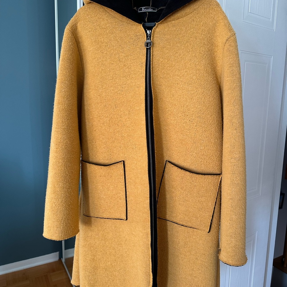 Yellow Hooded Coat with Pockets